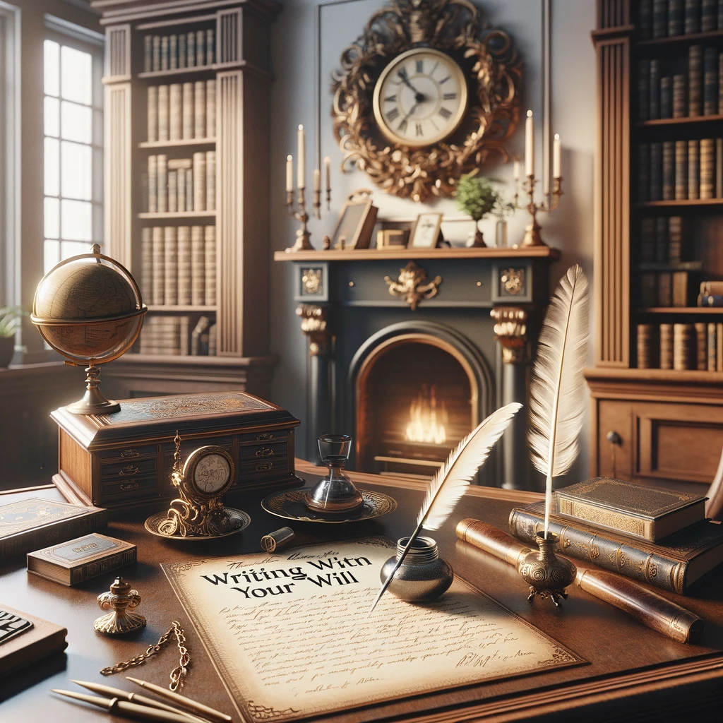 A written will and guide documents on a desk
