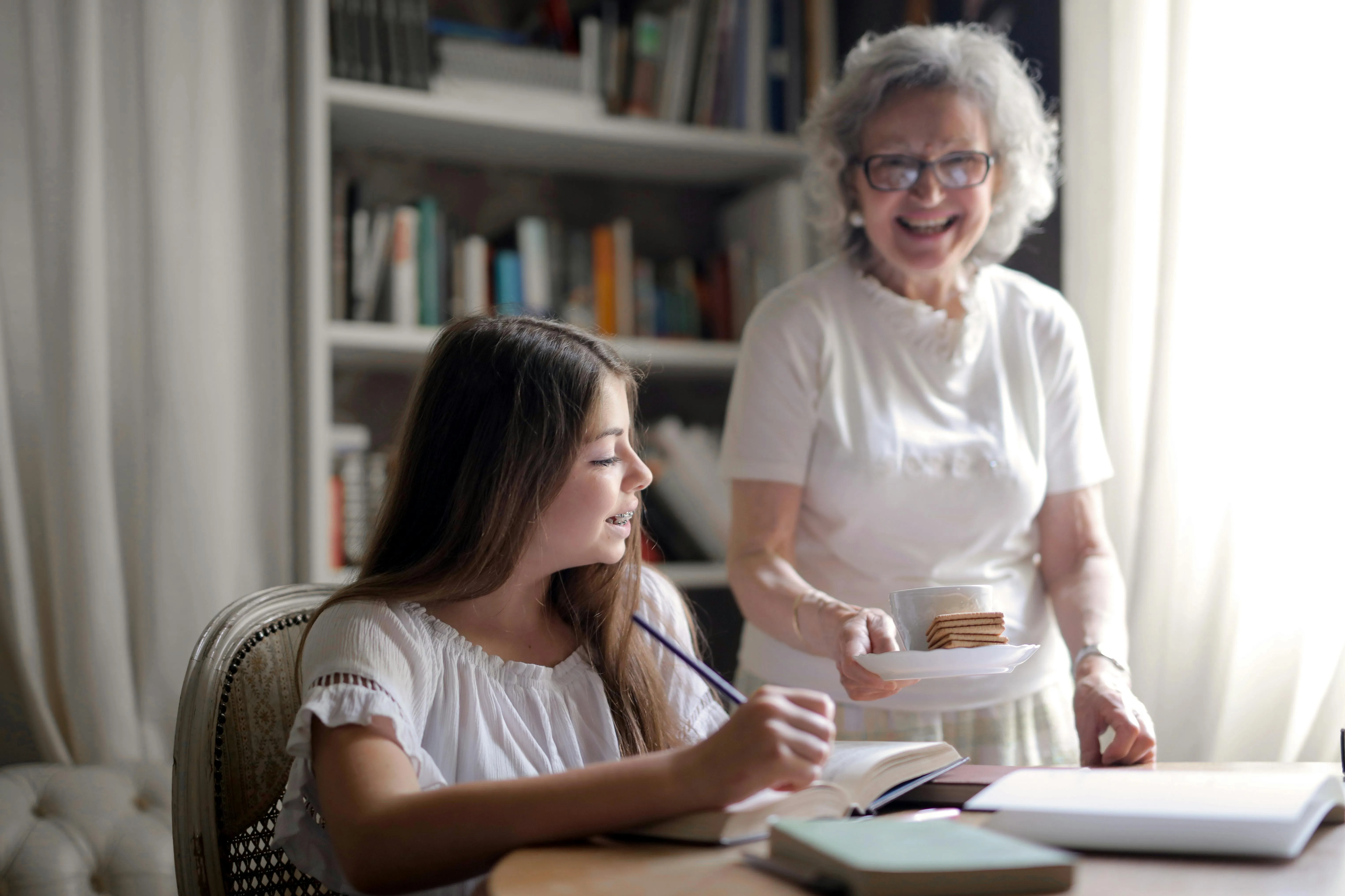 Grandmother and granddaughter happy together 