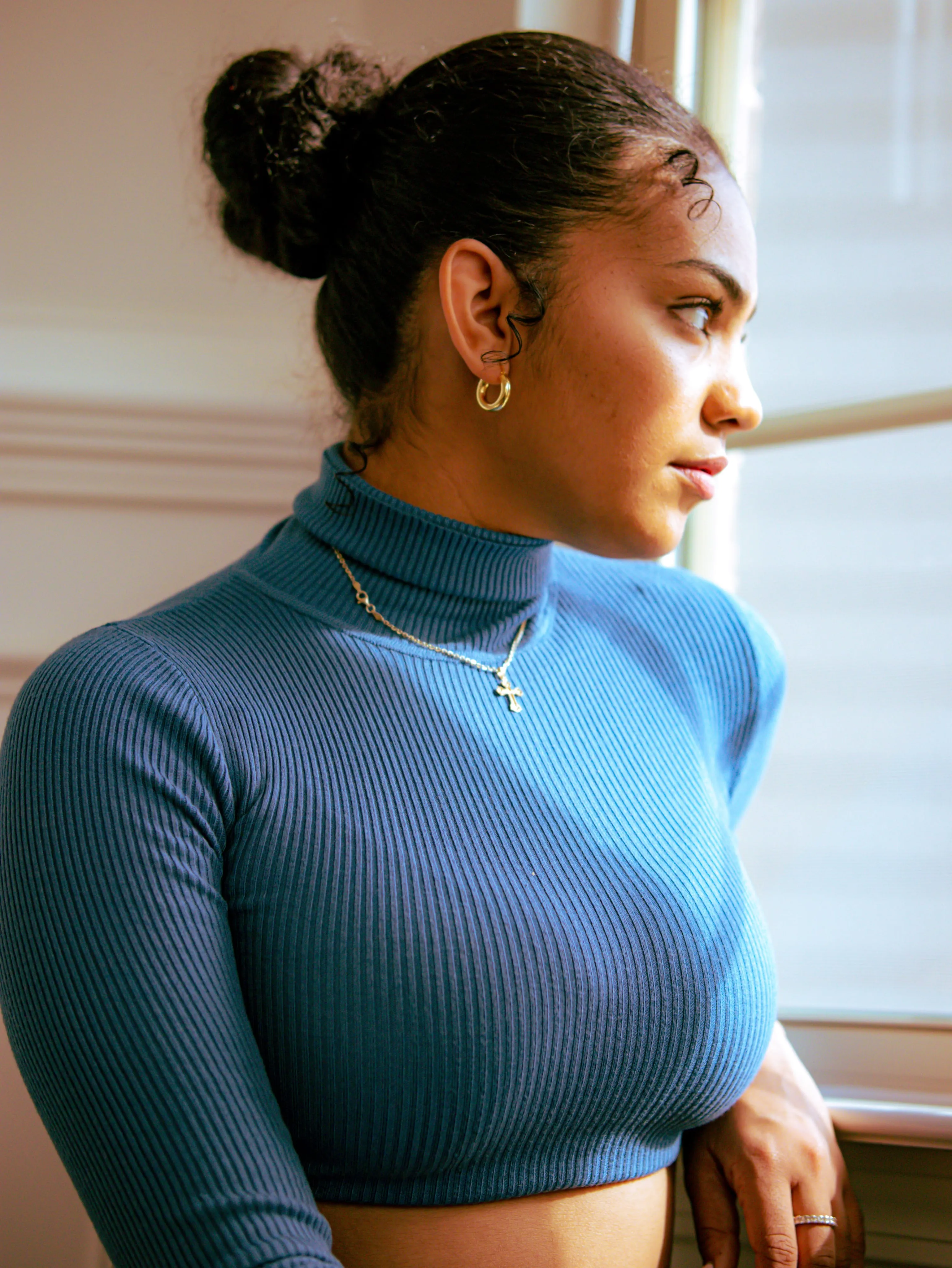 A woman looking out the window
